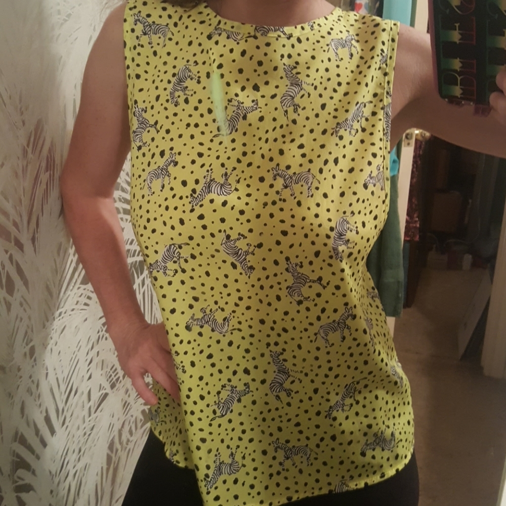 S/M Flourescent Yellow High Low Zebra Print Tank